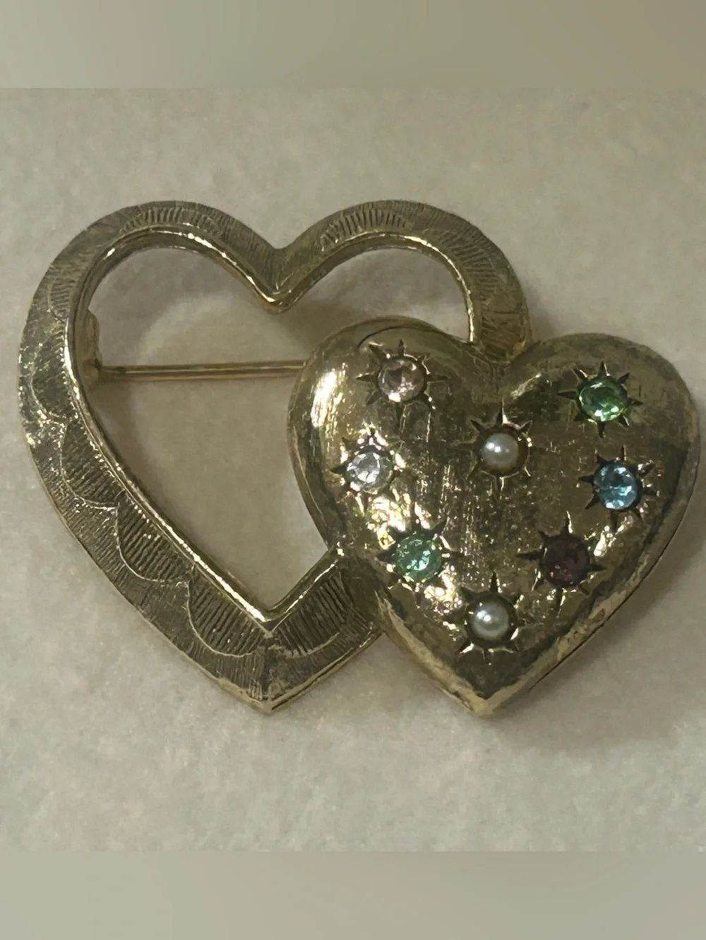 Vintage Emmons Double Heart Brooch